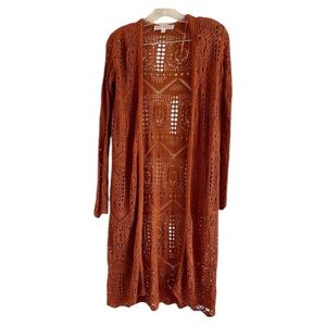 CHELSEA & THEODORE Women’s Rust Long Acrylic Cardigan-Size Small Petite‎